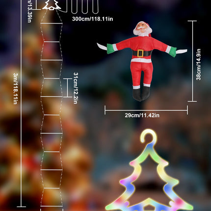 Christmas LED Ladder Lights, 10ft Christmas Decorative Light with Climbing Santa Claus, Christmas Decorations Lights for Indoor Outdoor Garden Xmas Tree Decor (Christmas Tree-A)