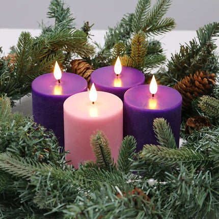Fanna 4" Advent Flameless Pillar Candles with Timer, Battery Operated Led Candle for Christmas with Remote - Batteries Included - Set of 4