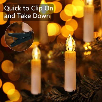 Christmas Tree Candles Lights, 9.85ft 10 LED Flameless Candle Lights, 8 Lighting Modes Battery Clip-on Candle Lights, Timer LED Candles Lights for Xmas Tree Wedding Party Decor, Warm White