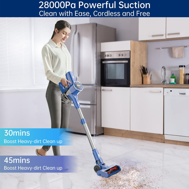 Cordless Vacuums,28Kpa Stick Vacuum Cleaner With Led Display, Cordless Vacuum Cleaner For Home,45 Mins Runtime,Antitangle Handheld Vacuum Cleaner For Hardwood Floor Carpet Pet Hair