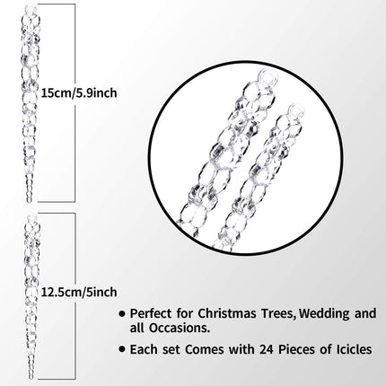 Blulu 24 Pieces Clear Icicle Ornaments Plastic Icicle for Christmas Holiday Tree or Wedding Decoration 5 Inch and 5-9/10 Inch