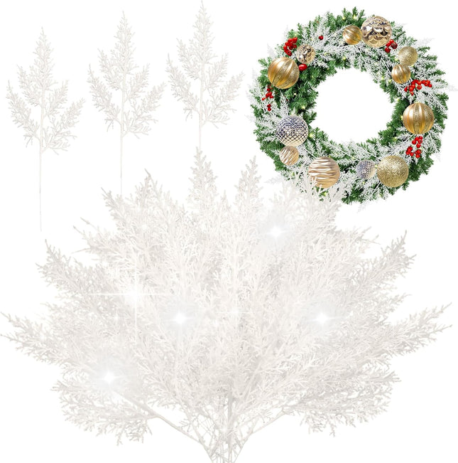 SNAIL GARDEN 24Pcs 12.8"/32.5CM Artificial Snowy Pine Needles Branches, Xmas Pine Picks Pine Twigs,Fake Winter Pine Tree Pick,Christmas Wreath Making Supplies for DIY Christmas Tree Decor