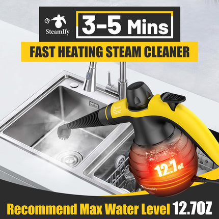 Pressurized Handheld Steam Cleaner With 10Pcs Accessories & Safety Lock, Multipurpose & Powerful Home Use Steamer For Cleaning, Car, Bathroom, Shower, Upholstery, Grout, Window, Grime,Grease