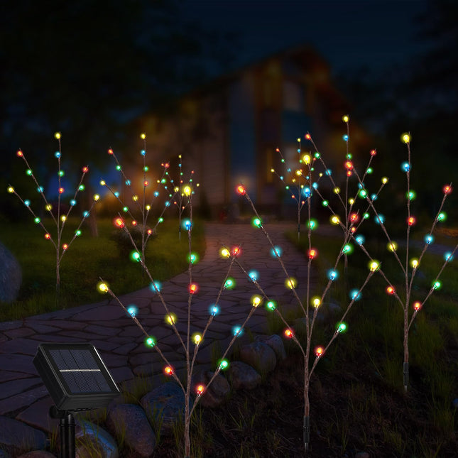 Retisee 2 Sets 8 Pcs Garden Christmas Solar Lights LED Twig Stake Lights Outdoor Decor Solar Firefly Christmas Tree Lights Outdoor 160 LED C6 Christmas Fairy Lights for Lawn Pathway Xmas Yard Stake