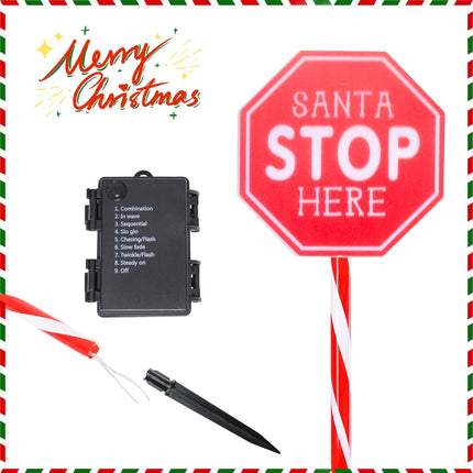 Christmas Santa Stop Here Garden Stakes 5 Packs Battery Christmas Yard Sign with LED Lights Waterproof Xmas Outdoor Decorations for Garden Lawn Pathway