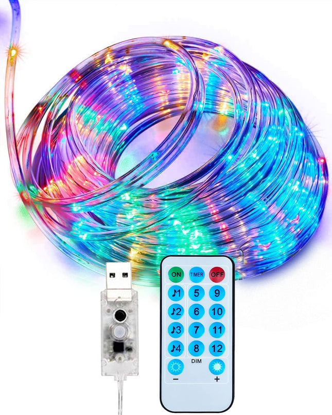 10M/32Ft 100LED Rope Lights, USB Powered Christmas Lights outdoor, 12 Modes String Lights Outdoor with Remote Control & Timer, Waterproof LED Fairy Lights for Indoor Outdoor Decor,Wedding Decoration