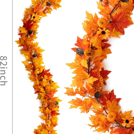 MISSPIN Fall Decor - Fall Garland - 6FT Autumn Maples Leaf Garland for Autumn Decor Hanging Vine Garland for Halloween Thanksgiving Decor Home Wedding Fireplace Party Christmas(Orange)