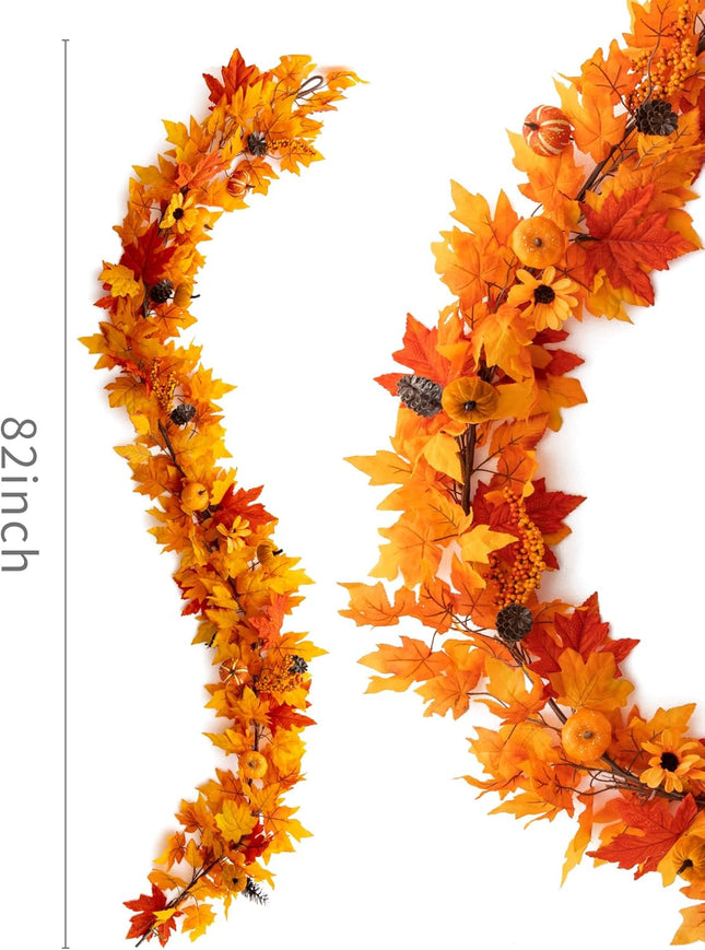 MISSPIN Fall Decor - Fall Garland - 6FT Autumn Maples Leaf Garland for Autumn Decor Hanging Vine Garland for Halloween Thanksgiving Decor Home Wedding Fireplace Party Christmas(Orange)