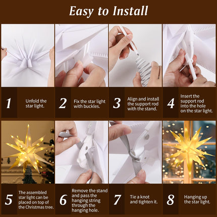 Lewondr 17.7" 2 Pack Moravian Star Outdoor Lights,Warm White 3D Hanging Star Light with 6H Timer,8 Modes,Remote Control,USB Powered Moravian Star Tree Topper Christmas Decor for Holiday Party Porch