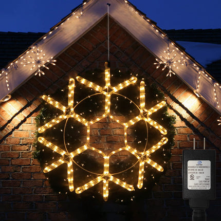DBFAIRY 24-inch LED Christmas Snowflake Window Lights, Large Outdoor Hanging Silhouette Xmas Decor with 16.8ft Plug-Powered Cable