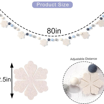 Felt Snowflake Garland - Snowflake Felt Ball Garland, Winter Wall Decor, Christmas Garland, Winter Wonderland Banner