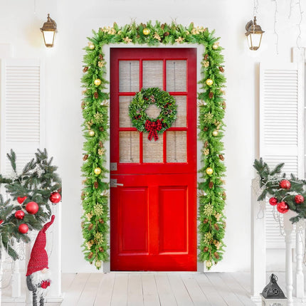 9 FT Prelit Christmas Garland with 100 LED Lights, 8 Modes 3AA Battery Operated Garland Golden Christmas Decoration with Timing Function for Home Fireplace Front Porch Door Display Indoor Outdoor