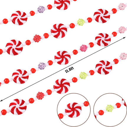 12 Feet Christmas Bead Garland Plastic Candy Swirl Garland Ornament Red and White Peppermint Beaded Garland Christmas Tree Decor for Xmas Party Supplies Holiday Favors Farmhouse Wall Hanging Ornaments