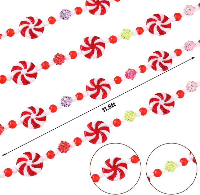 12 Feet Christmas Bead Garland Plastic Candy Swirl Garland Ornament Red and White Peppermint Beaded Garland Christmas Tree Decor for Xmas Party Supplies Holiday Favors Farmhouse Wall Hanging Ornaments