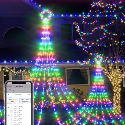 23FT Outdoor Christmas Decorations Star String Lights, Smart RGB Led Tree Lights Waterfall DIY Preset Scenes App Remote Control Large Unique Yard Lights for Outside Roof Home Xmas Holiday Decor