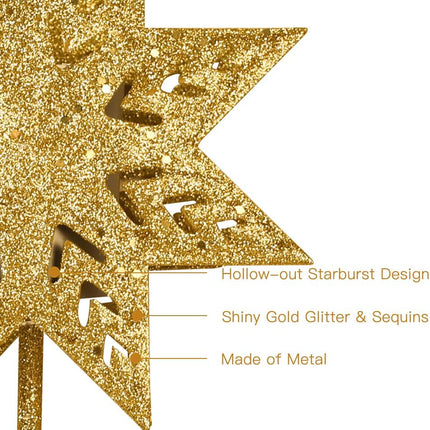 PHITRIC Christmas Tree Topper, 8" Gold Christmas Tree Star with Projector Lights, 8-Pointed Lighted Star Tree Topper, White Snow Projection Tree Toppers Christmas Decorations for Xmas Tree