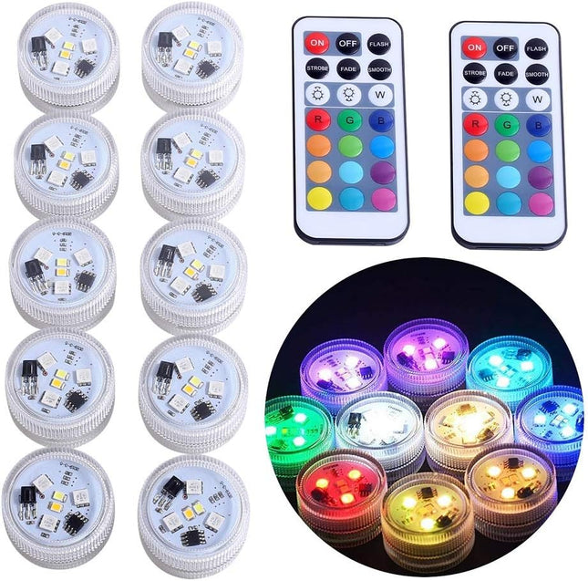 Mini Submersible LED Lights, Waterproof Small LED Tea Lights Candle with Remote Battery Operated,RGB Color Changing for Vase Home Party Wedding Table Centerpieces,10 Pack