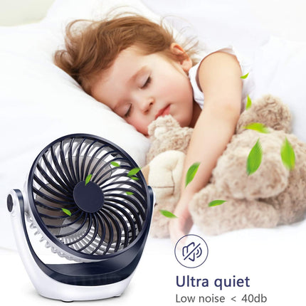 Aluan Desk Fan Small Table Fan With Strong Airflow Quiet Operation Portable Fan Speed Adjustable Head 360°Rotatable Mini Personal