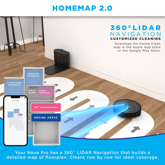 Ihome Autovac Nova Pro, Robot Vacuum And Mop Combo, Lidar Navigation, Self Emptying, Selective Room Cleaning & No Go Zones, Home Mapping, 2700Pa Strong Suction, App Control, Hard Floors And Carpet
