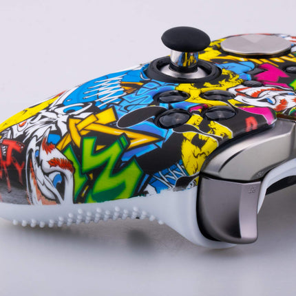 1 x Protective Customize Transfer Print Silicone Cover Skin Cartoon Skulls + 6 Thumb Grips Analog Caps for Xbox Elite Wireless Controller Compatible with Official Stereo Headset Adapter