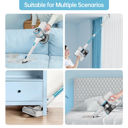 Fabuletta Cordless Vacuum Cleaner, 38Kpa Powerful Suction Up To 50 Min Runtime, 8 In 1 Lightweight Stick Vacuum Cleaner With Brushless Motor, Great For Pet Hair & Hard Floor Whiteblue