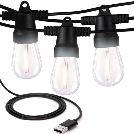 Brightech Ambience Pro USB Powered String Lights - 24 Ft Commercial Grade Waterproof String Lights, Outdoor Shatterproof Patio Lights for Camping, Christmas, Backyard, Porch - 1W LED Soft White Light