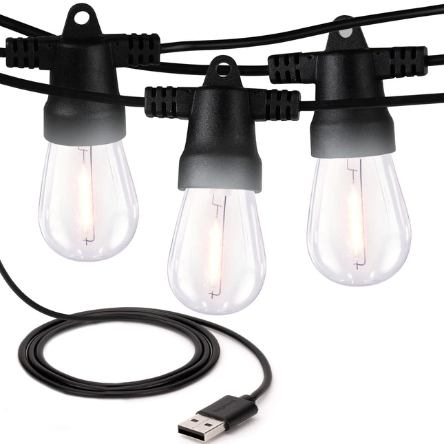 Brightech Ambience Pro USB Powered String Lights - 24 Ft Commercial Grade Waterproof String Lights, Outdoor Shatterproof Patio Lights for Camping, Christmas, Backyard, Porch - 1W LED Soft White Light
