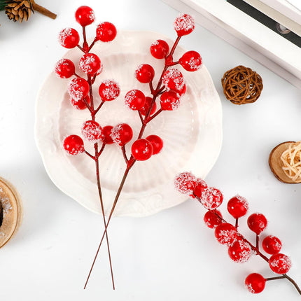 BSTDECOR 36 Pack Artificial Red Berry Stems, Red Berry Christmas Decorations Christmas Berry Picks Snow Flocked Spray Holly Berry Branches for Xmas Tree Wreath DIY Crafts Wedding Winter Home Decor