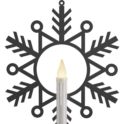CW1500A Battery Powered Metal Snowflake Window Wreath with Warm White Flickering Flameless Candle Light and Automatic Timer, Black and White, Single