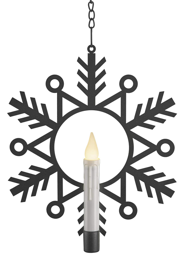 CW1500A Battery Powered Metal Snowflake Window Wreath with Warm White Flickering Flameless Candle Light and Automatic Timer, Black and White, Single