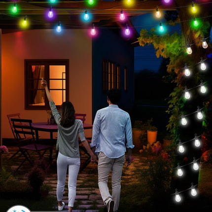Outdoor String Lights 84FT, 30 Dimmable Color Changing LED Patio Lights with 111 Scene Modes, Warm White LED Bulbs for Outside, Christmas, Work with Alexa, Google, APP Control, IP65 Waterproof