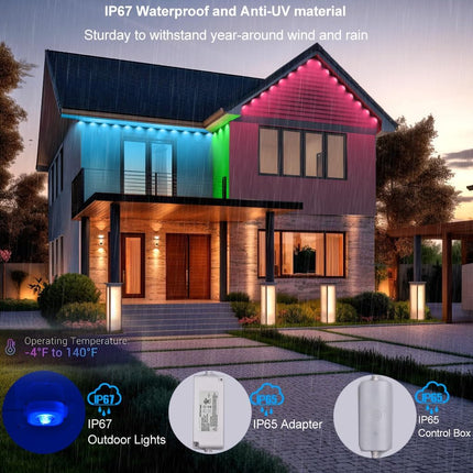 Permanent Outdoor Christmas Lights for House Roof, Year Round 100ft RGB+IC Outdoor Lights with 63 Scene,IP67 72 LED Eaves Lights for Holiday, Christmas, Daily Lighting, Smart Life APP Control