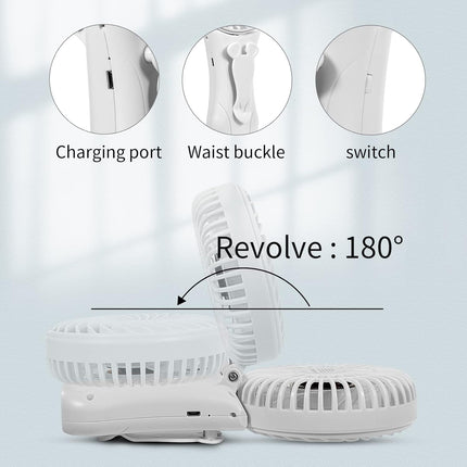 IShuanf Waist Clip Fan, BtteryPowered Portable Necklace Fan, Foldable Handheld Fan, Three Fan Speeds, Suitable For Maintenance