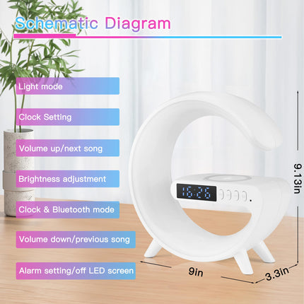 Mini Wireless Speaker Lamp with Alarm Clock, Wireless Charging, Atmosphere Light, Bedside Table Lamp s (White)