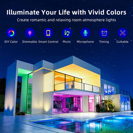 HEDYNSHINE 100ft Outdoor led Strip Lights Waterproof-IP 67 led Lights Smart Phone Control,RGB Color Changing with 44key Remote,Music SYNC,LED Strip Lights Outdoor use 100ft（2 Rolls x50ft）