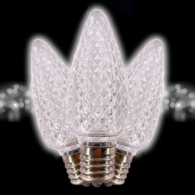 C9 LED Bulb (Pack of 25) Cool White Replacement Christmas Light Bulbs Faceted Retrofit Candle Shape Commercial Grade E17 Socket Roof Lights Bulbs