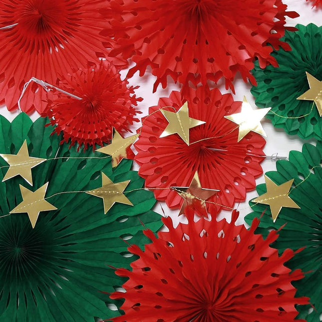 Decor365 Red Green Christmas Party Decoration Kit Hanging Decor Tissue Paper Fan Pompom Gold Star Garland Streamer Backdrop Background for Xmas Birthday Wedding Baby Shower Wall Home Party Supplies