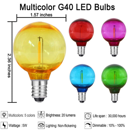 G40 LED Replacement Light Bulbs E12 Shatterproof Globe Bulbs 1W String Light Bulbs 1.5 Inch Dimmable Light Bulbs (25 Pack, Multi-Colored)