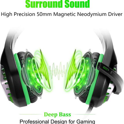 Gaming Headset for PS4, Xbox One, PC, PS5, Laptop, Mac, Nintendo Switch, 3.5MM Noise Cancelling Over Ear Headphones with Mic, Bass Surround, Soft Memory Earmuffs (New Blue)