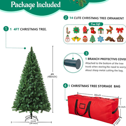 ULICO 4ft Artificial Christmas Tree,Premium Spruce Xmas Tree with 450 Branch Tips, Fake Christmas Tree with Foldable Metal Base Stand,Home, Office,Party Decoration-Green