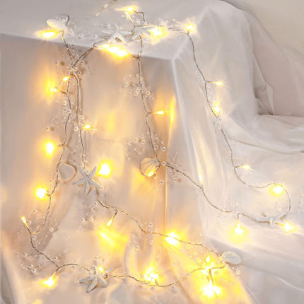 9.8 Feet Christmas White Berry Sea Star Seashells Beaded Beach Ocean Decor String Lights with 30 LED Lights Garland Decor Decorative Christmas Garland for Christmas Tree Home Decoration Supplies