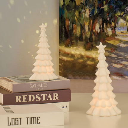 Ceramic Christmas Tree That Light Up, 2 Pack Lighted Porcelain Christmas Tree with Star, Matte White Small Xmas Tree Table Centerpiece Xmas Tree Figurines for Tabletop Decor