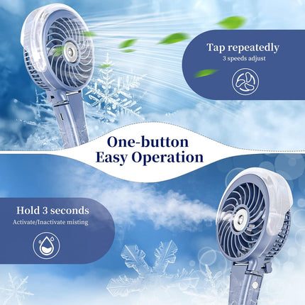 Handfan Upgraded Portable Misting Fan, 34Ml Handheld Personal Mister Fan Rechargeable, Battery Operated Spray Water Mist Fan