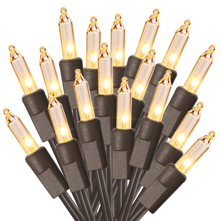 Clear Christmas Lights String, 21.63ft 100 Count Incandescent Brown Wire String Lights, UL Outdoor Christmas Lights, Connectable Indoor Tree Lights for Wedding Party, Warm White
