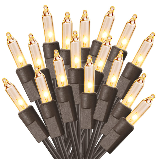 Clear Christmas Lights String, 21.63ft 100 Count Incandescent Brown Wire String Lights, UL Outdoor Christmas Lights, Connectable Indoor Tree Lights for Wedding Party, Warm White