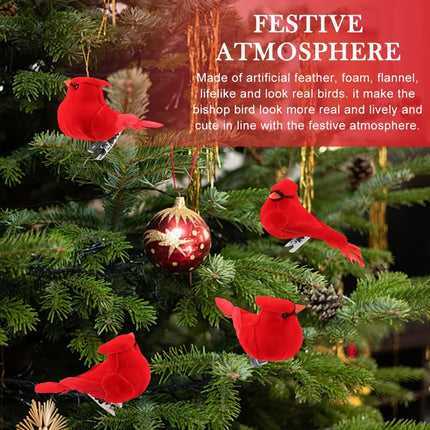 20PCS Christmas Mini Cardinal Clip on Tree Ornaments Bird Decorations, Small Red Artificial Birds Foam Feather Birds for DIY Crafts Christmas Tree Gardening Wreath Decoration(Red)