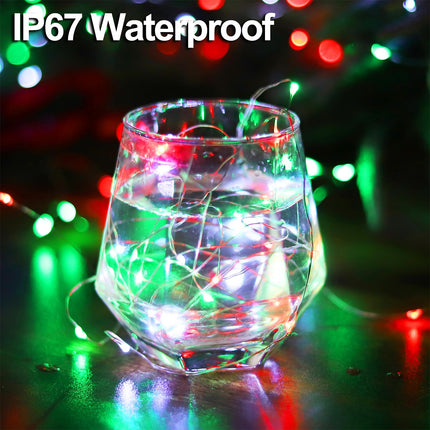 Solar Christmas String Lights Outdoor Waterproof, Red White Green Fairy Lights, IP67 2PACK Total 200LED 66FT with 8Modes, Outside Christmas Decorations Lights for Tree, Garden, Patio, Fence, Balcony