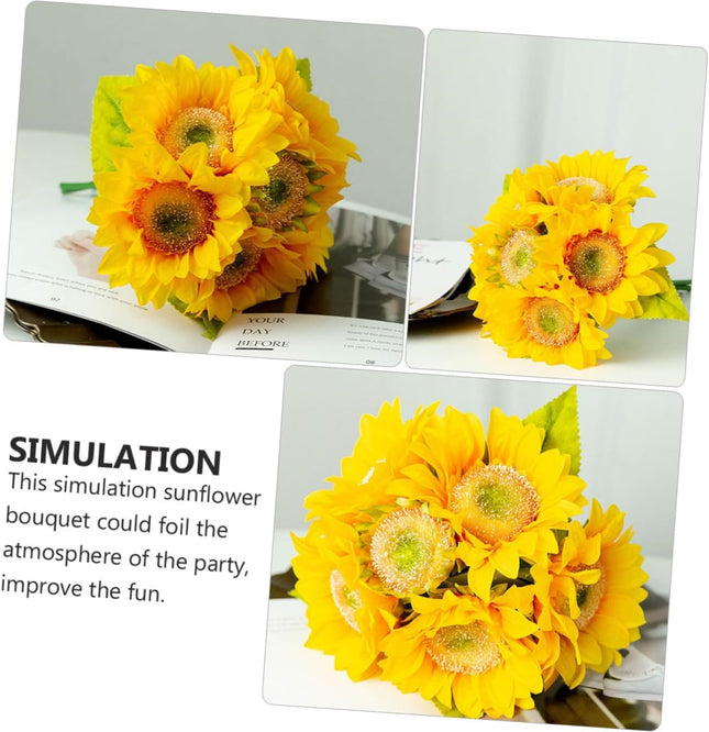 1PC Sunflower Bouquet for Wedding Decor Artificial Bridal Bridesmaid Handheld Floral Arrangement Elegant Yellow Flower Bouquet for Parties Giving