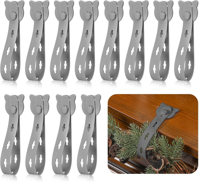 Suzile 12 Pcs Christmas Garland Hanger Gray Gray Garland Ties for Mantle Stretchable Reusable Garland Hooks for Xmas Garland Wreath Front Porch Fireplace Christmas Decoration