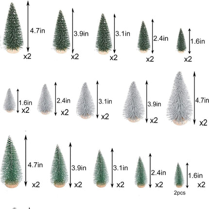 Artificial Frosted Sisal Christmas Tree, 30 Pieces Bottle Brush Trees with Wood Base DIY Crafts Mini Pine Tree for Christmas Home Table Top Decor Winter Ornament (Silver Green)